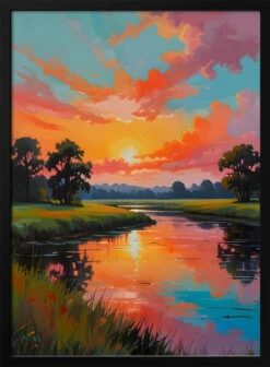 Sunset By The River - Stretched Canvas, Poster Or Fine Art Print(Sunset By The River Stretched Canvas Poster Or Fine Art Print)