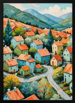 Pastel Village Dream - Stretched Canvas, Poster Or Fine Art Print(Pastel Village Dream Stretched Canvas Poster Or Fine Art Print)