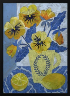 Yellow Pansies And Lemons - Stretched Canvas, Poster Or Fine Art Print(Yellow Pansies And Lemons Stretched Canvas Poster Or Fine Art Print)