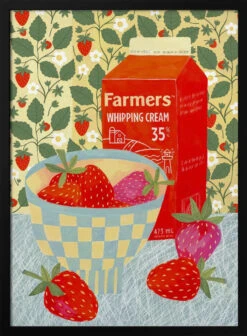 Strawberries In A Checkered Bowl - Stretched Canvas, Poster Or Fine Art Print(Strawberries In A Checkered Bowl Stretched Canvas Poster Or Fine Art Print)