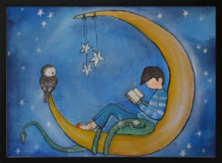 Boyreadingonmoon - Stretched Canvas, Poster Or Fine Art Print(Boyreadingonmoon Stretched Canvas Poster Or Fine Art Print)