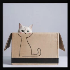 Cat In The Box - Square Stretched Canvas, Poster Or Fine Art Print(Cat In The Box Square Stretched Canvas Poster Or Fine Art Print) -Heart Wall Art Store pictufy black square 50x70 1863064