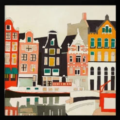 Amsterdam, Netherlands Houses 3 - Square Stretched Canvas, Poster Or Fine Art Print(Amsterdam Netherlands Houses 3 Square Stretched Canvas Poster Or Fine Art Print) -Heart Wall Art Store pictufy black square 50x70 2839424