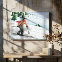 Downhill Skier - Stretched Canvas, Poster Or Fine Art Print(Downhill Skier Stretched Canvas Poster Or Fine Art Print) -Heart Wall Art Store pictufy canvas dried flowers ratio 7x5 2912043