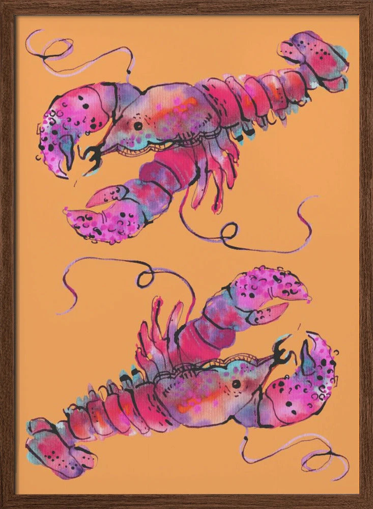 Lobsters On Orange - Stretched Canvas, Poster Or Fine Art Print(Lobsters On Orange Stretched Canvas Poster Or Fine Art Print) 2 Lobsters On Orange - Stretched Canvas, Poster Or Fine Art Print(Lobsters On Orange Stretched Canvas Poster Or Fine Art Print) - Image 2