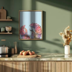 Lobster On Blue - Stretched Canvas, Poster Or Fine Art Print(Lobster On Blue Stretched Canvas Poster Or Fine Art Print) -Heart Wall Art Store pictufy green kitchen ratio 4x5 2465107