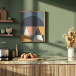 Rainbow Plus ShapesBlue Mustard4 - Stretched Canvas, Poster Or Fine Art Print(Rainbow Plus Shapes Blue Mustard4 Stretched Canvas Poster Or Fine Art Print) -Heart Wall Art Store pictufy green kitchen ratio 4x5 2553034