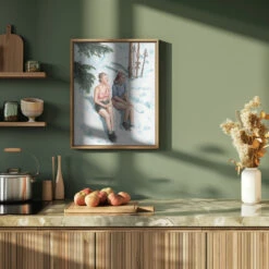 Two Skiers Sunbathing - Stretched Canvas, Poster Or Fine Art Print(Two Skiers Sunbathing Stretched Canvas Poster Or Fine Art Print) -Heart Wall Art Store pictufy green kitchen ratio 4x5 2912042