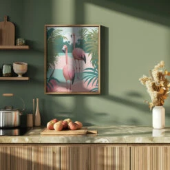 Tropical Flamingo Paradise - Stretched Canvas, Poster Or Fine Art Print(Tropical Flamingo Paradise Stretched Canvas Poster Or Fine Art Print) -Heart Wall Art Store pictufy green kitchen ratio 4x5 2983483