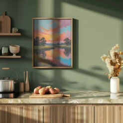 Sunset By The River - Stretched Canvas, Poster Or Fine Art Print(Sunset By The River Stretched Canvas Poster Or Fine Art Print) -Heart Wall Art Store pictufy green kitchen ratio 4x5 3020445