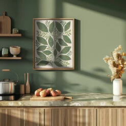 Striped Leaves Branch - Stretched Canvas, Poster Or Fine Art Print(Striped Leaves Branch Stretched Canvas Poster Or Fine Art Print 1) -Heart Wall Art Store pictufy green kitchen ratio 4x5 3165020