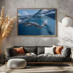 Dolphins - Stretched Canvas, Poster Or Fine Art Print(Dolphins Stretched Canvas Poster Or Fine Art Print 1) -Heart Wall Art Store pictufy horizontal dark sofa gray wall ratio 5x7 1208536