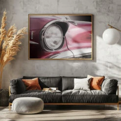 American Classic Car Bel Air 1957 Headlight - Stretched Canvas, Poster Or Fine Art Print(American Classic Car Bel Air 1957 Headlight Stretched Canvas Poster Or Fine Art Print) -Heart Wall Art Store pictufy horizontal dark sofa gray wall ratio 5x7 2260952