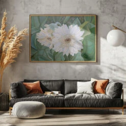 White Gerbera - Stretched Canvas, Poster Or Fine Art Print(White Gerbera Stretched Canvas Poster Or Fine Art Print) -Heart Wall Art Store pictufy horizontal dark sofa gray wall ratio 5x7 2575835
