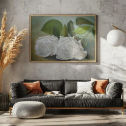 White Roses - Stretched Canvas, Poster Or Fine Art Print(White Roses Stretched Canvas Poster Or Fine Art Print) -Heart Wall Art Store pictufy horizontal dark sofa gray wall ratio 5x7 2575858