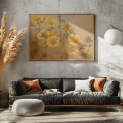 Yellow Daisies - Stretched Canvas, Poster Or Fine Art Print(Yellow Daisies Stretched Canvas Poster Or Fine Art Print) -Heart Wall Art Store pictufy horizontal dark sofa gray wall ratio 5x7 2575869