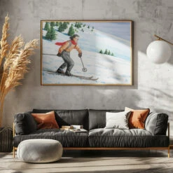 Downhill Skier - Stretched Canvas, Poster Or Fine Art Print(Downhill Skier Stretched Canvas Poster Or Fine Art Print) -Heart Wall Art Store pictufy horizontal dark sofa gray wall ratio 5x7 2912043