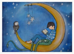 Boyreadingonmoon - Stretched Canvas, Poster Or Fine Art Print(Boyreadingonmoon Stretched Canvas Poster Or Fine Art Print) -Heart Wall Art Store pictufy horizontal white 70x50 2593122