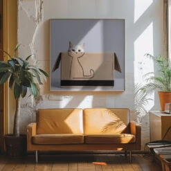 Cat In The Box - Square Stretched Canvas, Poster Or Fine Art Print(Cat In The Box Square Stretched Canvas Poster Or Fine Art Print) -Heart Wall Art Store pictufy interior 70s sofa ratio 1x1 1863064