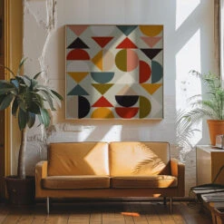 Bauhaus Modern - Square Stretched Canvas, Poster Or Fine Art Print(Bauhaus Modern Square Stretched Canvas Poster Or Fine Art Print) -Heart Wall Art Store pictufy interior 70s sofa ratio 1x1 2552985