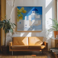 Santorini Neu - Square Stretched Canvas, Poster Or Fine Art Print(Santorini Neu Square Stretched Canvas Poster Or Fine Art Print) -Heart Wall Art Store pictufy interior 70s sofa ratio 1x1 2553091