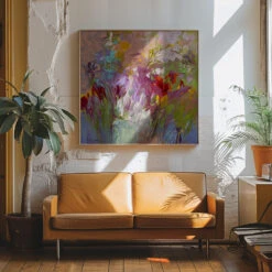 Colorful Bloom Palette - Square Stretched Canvas, Poster Or Fine Art Print(Colorful Bloom Palette Square Stretched Canvas Poster Or Fine Art Print) -Heart Wall Art Store pictufy interior 70s sofa ratio 1x1 2570923