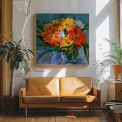 Flowers In Vase - Square Stretched Canvas, Poster Or Fine Art Print(Flowers In Vase Square Stretched Canvas Poster Or Fine Art Print) -Heart Wall Art Store pictufy interior 70s sofa ratio 1x1 2786462