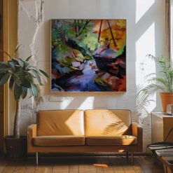 Milford Brook - Square Stretched Canvas, Poster Or Fine Art Print(Milford Brook Square Stretched Canvas Poster Or Fine Art Print) -Heart Wall Art Store pictufy interior 70s sofa ratio 1x1 2786641