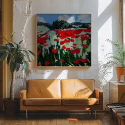 Poppies - Square Stretched Canvas, Poster Or Fine Art Print(Poppies Square Stretched Canvas Poster Or Fine Art Print) -Heart Wall Art Store pictufy interior 70s sofa ratio 1x1 2786670