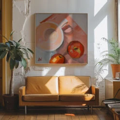 Peach Tea Cup - Square Stretched Canvas, Poster Or Fine Art Print(Peach Tea Cup Square Stretched Canvas Poster Or Fine Art Print) 23 Peach Tea Cup - Square Stretched Canvas, Poster Or Fine Art Print(Peach Tea Cup Square Stretched Canvas Poster Or Fine Art Print) -Heart Wall Art Store pictufy interior 70s sofa ratio 1x1 2787383