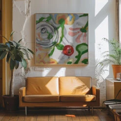 Quadrille Print - Square Stretched Canvas, Poster Or Fine Art Print(Quadrille Print Square Stretched Canvas Poster Or Fine Art Print) -Heart Wall Art Store pictufy interior 70s sofa ratio 1x1 2787392