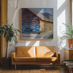 Tattoo Barn - Square Stretched Canvas, Poster Or Fine Art Print(Tattoo Barn Square Stretched Canvas Poster Or Fine Art Print) -Heart Wall Art Store pictufy interior 70s sofa ratio 1x1 2787410