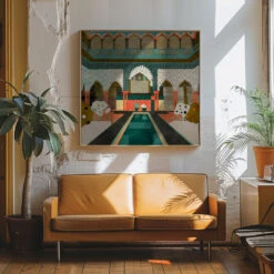 Alhambra Granada Spain - Square Stretched Canvas, Poster Or Fine Art Print(Alhambra Granada Spain Square Stretched Canvas Poster Or Fine Art Print 1) -Heart Wall Art Store pictufy interior 70s sofa ratio 1x1 2839430