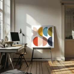 Mid Century Geometric Color Play - Square Stretched Canvas, Poster Or Fine Art Print(Mid Century Geometric Color Play Square Stretched Canvas Poster Or Fine Art Print) -Heart Wall Art Store pictufy interior artist studio ratio 1x1 2639798