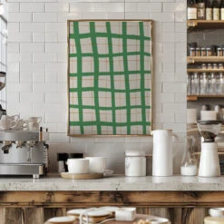 Green Grid - Stretched Canvas, Poster Or Fine Art Print(Green Grid Stretched Canvas Poster Or Fine Art Print) -Heart Wall Art Store pictufy interior barista white 2055858