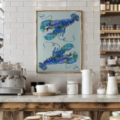 Lobsters On Azure - Stretched Canvas, Poster Or Fine Art Print(Lobsters On Azure Stretched Canvas Poster Or Fine Art Print) -Heart Wall Art Store pictufy interior barista white 2465099