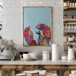 Lobster On Blue - Stretched Canvas, Poster Or Fine Art Print(Lobster On Blue Stretched Canvas Poster Or Fine Art Print) -Heart Wall Art Store pictufy interior barista white 2465107