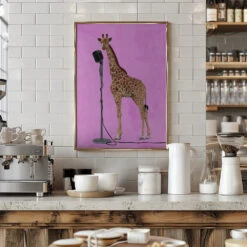 Giraffe Microphone Pink 01 - Stretched Canvas, Poster Or Fine Art Print(Giraffe Microphone Pink 01 Stretched Canvas Poster Or Fine Art Print) -Heart Wall Art Store pictufy interior barista white 2508547