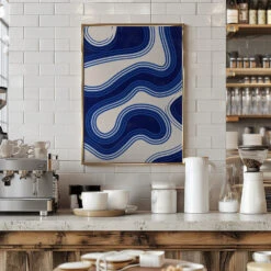 Blue Wave Patterns - Stretched Canvas, Poster Or Fine Art Print(Blue Wave Patterns Stretched Canvas Poster Or Fine Art Print) -Heart Wall Art Store pictufy interior barista white 2551407