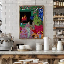 Rafaela Mascaro's Print Number 104 Relaxing In Front Of My Fireplace - Stretched Canvas, Poster Or Fine Art Print(9933x14043 Din 104 Relaxing In Front Of My Fireplace Stretched Canvas Poster Or Fine Art Print) -Heart Wall Art Store pictufy interior barista white 2771918