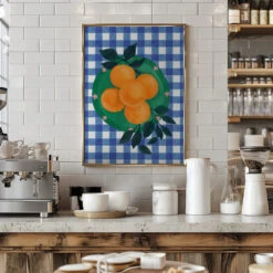 Checkered Citrus Charm - Stretched Canvas, Poster Or Fine Art Print(Checkered Citrus Charm Stretched Canvas Poster Or Fine Art Print) -Heart Wall Art Store pictufy interior barista white 2787945