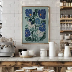 Klimt Flowers Light Blue - Stretched Canvas, Poster Or Fine Art Print(Klimt Flowers Light Blue Stretched Canvas Poster Or Fine Art Print) -Heart Wall Art Store pictufy interior barista white 2860384