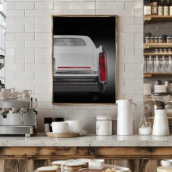 American Classic Car Brougham 1987 Rear - Stretched Canvas, Poster Or Fine Art Print(American Classic Car Brougham 1987 Rear Stretched Canvas Poster Or Fine Art Print) -Heart Wall Art Store pictufy interior barista white 2860388