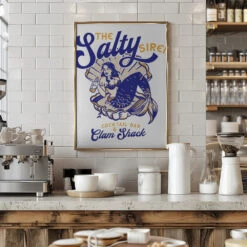 Salty Siren Cocktail Bar & Clam Shack Mermaid - Stretched Canvas, Poster Or Fine Art Print(Salty Siren Cocktail Bar Amp Clam Shack Mermaid Stretched Canvas Poster Or Fine Art Print) -Heart Wall Art Store pictufy interior barista white 2884785