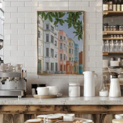 Pastel Houses - Stretched Canvas, Poster Or Fine Art Print(Pastel Houses Stretched Canvas Poster Or Fine Art Print) -Heart Wall Art Store pictufy interior barista white 2891430