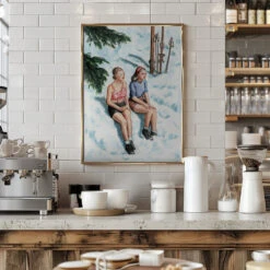 Two Skiers Sunbathing - Stretched Canvas, Poster Or Fine Art Print(Two Skiers Sunbathing Stretched Canvas Poster Or Fine Art Print) -Heart Wall Art Store pictufy interior barista white 2912042