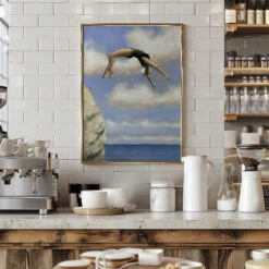 Diver And Rock - Stretched Canvas, Poster Or Fine Art Print(Diver And Rock Stretched Canvas Poster Or Fine Art Print) -Heart Wall Art Store pictufy interior barista white 2912057