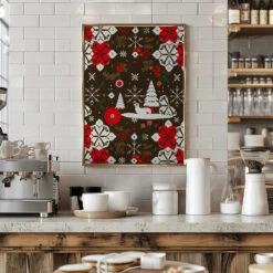 Snowy Festivities Pattern - Stretched Canvas, Poster Or Fine Art Print(Snowy Festivities Pattern Stretched Canvas Poster Or Fine Art Print) -Heart Wall Art Store pictufy interior barista white 2980788