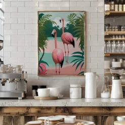 Tropical Flamingo Paradise - Stretched Canvas, Poster Or Fine Art Print(Tropical Flamingo Paradise Stretched Canvas Poster Or Fine Art Print) -Heart Wall Art Store pictufy interior barista white 2983483