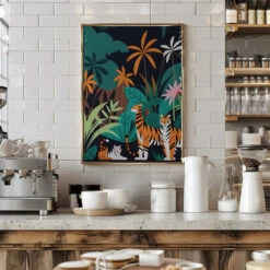 Tropical Tiger Trio - Stretched Canvas, Poster Or Fine Art Print(Tropical Tiger Trio Stretched Canvas Poster Or Fine Art Print) -Heart Wall Art Store pictufy interior barista white 2998646
